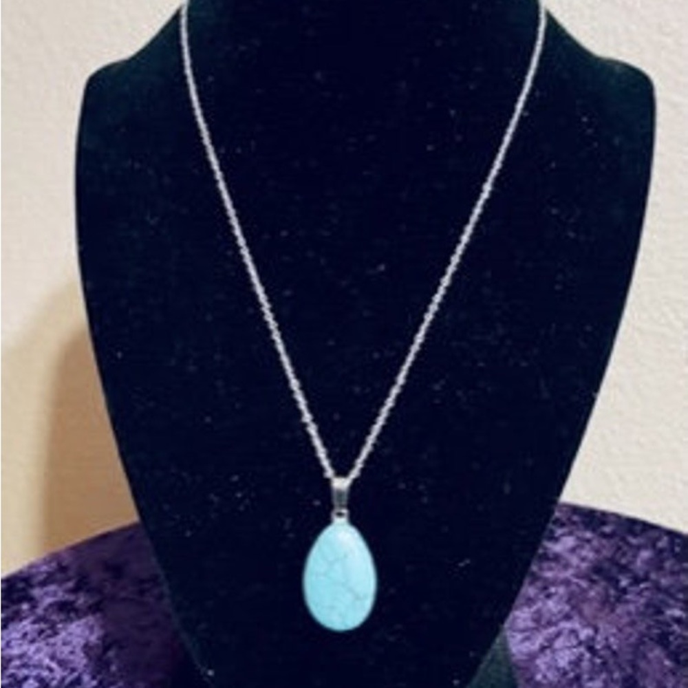 New Handmade 925 Sterling Silver Natural Turquoise Water Drop Necklace - Picture 5 of 15